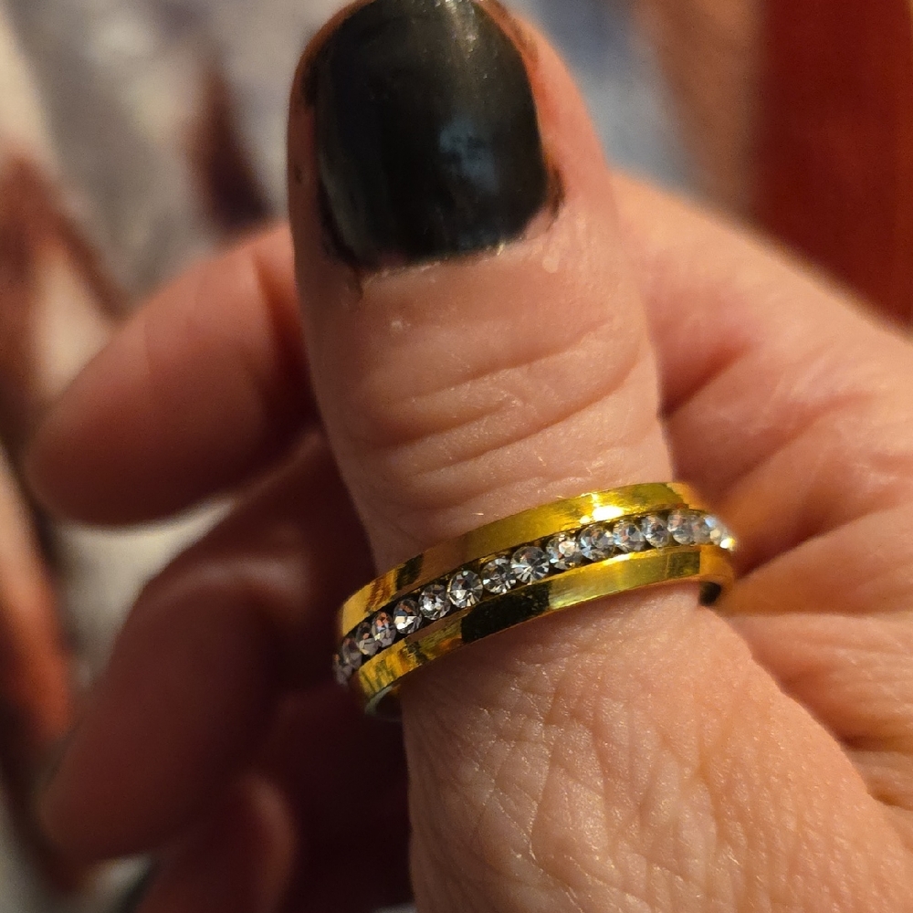 Gold and Silver Jewelry Ring with Sparkling Stones
